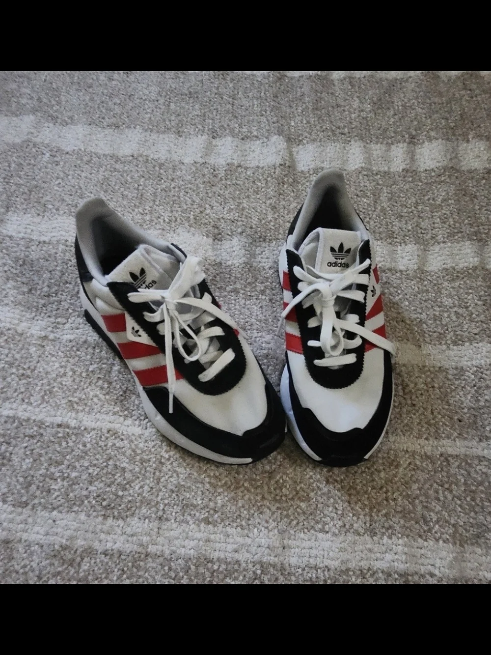 Adidas Retro Runner Sneakers in White, Black & Red